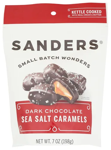 Vista 12 de Sanders Mini bocados de chocolate oscuro con sal marina y caramelo, 3.75 onzas, bolsa resellable