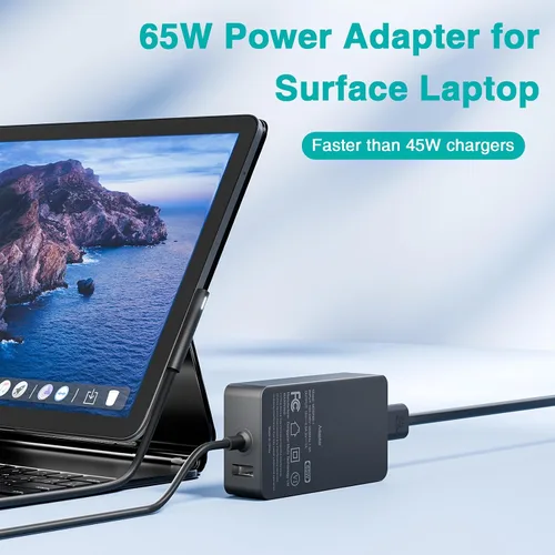 Vista 4 de Cargador de 65 W compatible con Microsoft Surface Pro 11, 10, 9, 8, 7+, 7, 6, 5, X, laptop 7/6/5/4/3/2/1/Studio, Go 4/3/2/1, Book 3/2/1, compatible