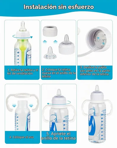 Vista 8 de Kit de conversión de vaso para biberones de vidrio estrechos y estrechos de Dr. Browns, kit de transición a prueba de derrames con boquilla