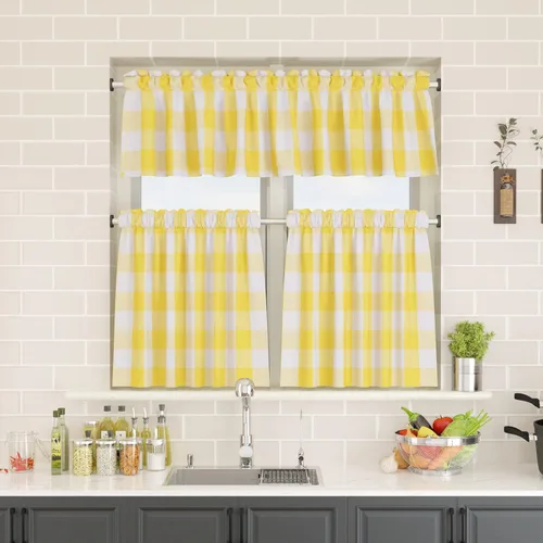 Vista 93 de Cenefas de cortina para ventana de 16 pulgadas de largo, 2 paneles de cuadros búfalo, cortinas pequeñas con bolsillo para barra, estilo clásico
