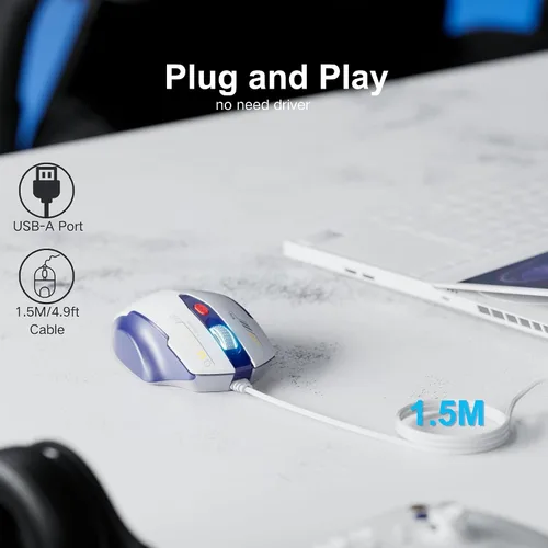 Vista 3 de Uineer Wired Mouse, USB-A Computer Mouse with 6 Buttons,Adjustable