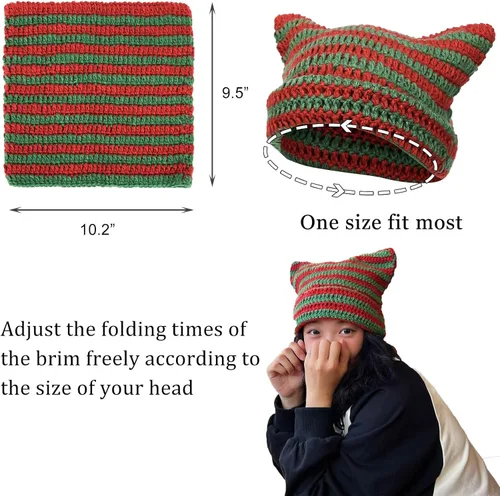 Vista 4 de CATMICOO Y2k Beanie Knit Cat Ear Beanies - Gorros de ganchillo para mujer