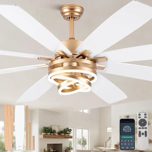 Vista 10 de Ventilador de techo moderno negro de 52 pulgadas con luces