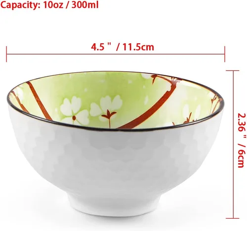 Vista 3 de Sakura Bowl - Tazones de cerámica de 10 onzas, juego de regalo de cuencos de colores surtidos para arroz, cereales, fideos, sopa, postres, paquete