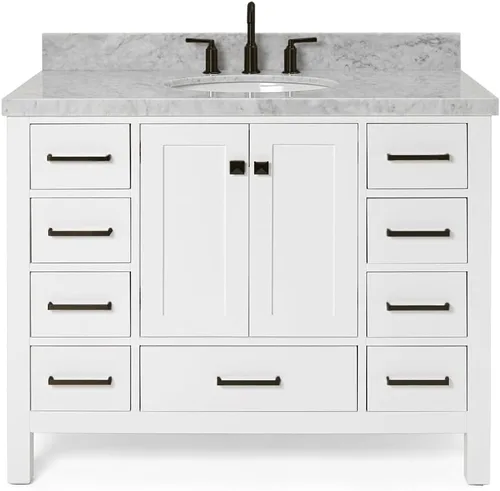 Vista 23 de ARIEL Cambridge - Mueble de baño con lavabo de 36 pulgadas, madera maciza, encimera y salpicadero italiano de mármol de Carrara de 1.5 pulgadas