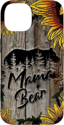 Vista 4 de Funda de regalo para el día de la madre con diseño de girasol de madera rústica para iPhone 16 Mama Bear