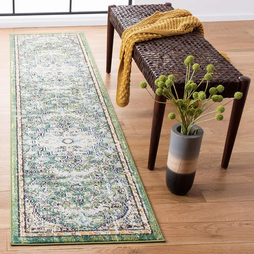 Vista 25 de SAFAVIEH Colección Madison MAD447B - Tapete bohemio con medallón antiguo y elegante, no desprende pelusa, para la sala, dormitorio, comedor