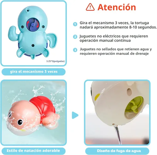 Vista 8 de LiKee Juguetes de baño, paquete de 3 con 3 colores, lindas tortugas de natación, juguetes de cuerda para bebés de 1 año en adelante, juguetes