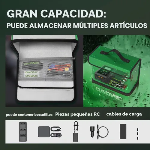 Vista 4 de OVONIC Lipo Safe Bag Bolsa ignífuga a prueba de explosiones, gran capacidad para carga y almacenamiento de batería Lipo