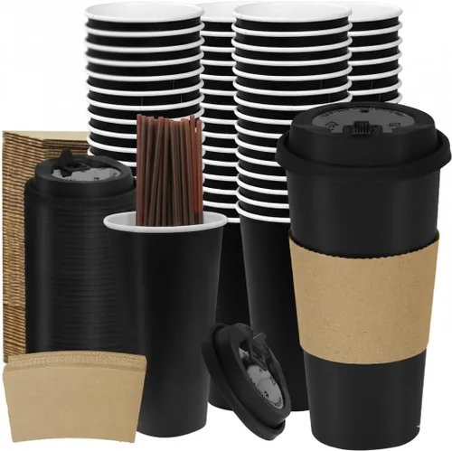 Vista 25 de Paquete de 100 tazas de café desechables de 8 onzas, tazas de papel desechables de color marrón a granel, tazas de café para té caliente, chocolate