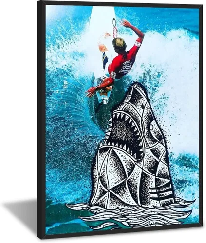Vista 28 de Póster retro de surf fresco, arte de pared en blanco y negro, pósteres estéticos de habitación, arte de pared vintage del océano, pintura en lienzo