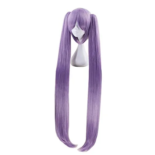 Vista 2 de Peluca de cosplay de anime morado lacio con dos colas de caballo y flequillo para mujer