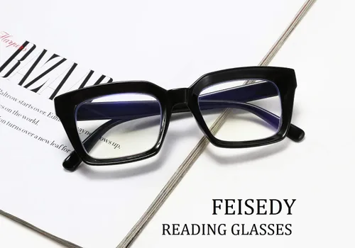 Vista 2 de FEISEDY Gafas de lectura retro cuadradas con bloqueo de luz azul, antirreflejos, para fatiga digital, modelo B2479