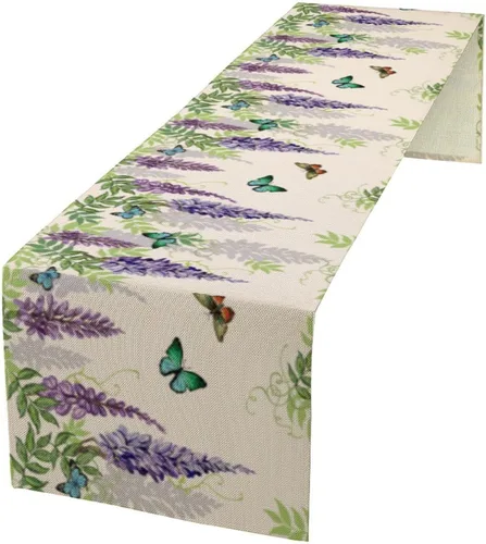 Vista 21 de Camino de mesa de mariposa, acuarela púrpura con mariposas de ensueño, camino de mesa para el hogar, interior, exterior, cocina, fiesta, decoración