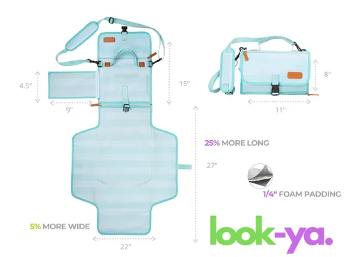 Vista 4 de LOOK-YA Cambiador de pañales portátil, cambiador portátil para niñas y niños recién nacidos, cambiador de bebé con bolsillo inteligente