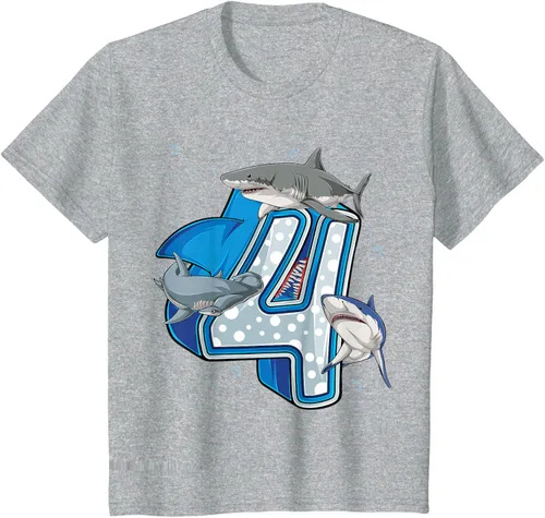 Vista 7 de Camiseta de 4.º cumpleaños para niños de 4 años con diseño de tiburón oceánico Negro