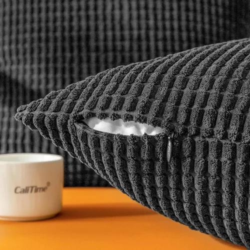 Vista 6 de CaliTime Fundas de Almohada Decorativas Paquete de 2 Cómodas de Pana Acanalada a Rayas Waffle Fundas de Cojines Decorativos para Sofá Cama