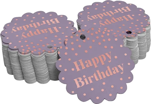 Vista 14 de Etiquetas de papel para colgar con texto en inglés «Happy Birthday» (50 unidades)