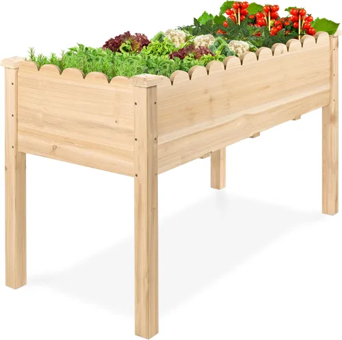 Vista 18 de Best Choice Products Cama de jardín elevada, diseño festoneado, soporte elevado de madera para patio trasero, patio, balcón con forro de cama, 48 x