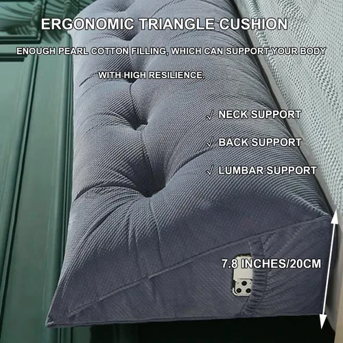 Vista 3 de Almohada triangular para cabecero, cojín triangular de color sólido, almohada grande de cuña para sofá cama, respaldo de dormitorio con funda de Azul