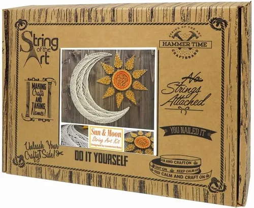 Vista 3 de String of the Art Kit de arte de cuerda de sol y luna, kit de manualidades hecho en Estados Unidos para adultos, madera de pino teñida