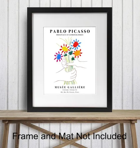 Vista 3 de Póster de Pablo Picasso - Arte de pared de Picasso de 8 x 10 pulgadas, impresiones de artistas famosos, arte de pared de galería, ramo de paz