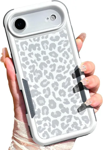 Vista 9 de Funda magnética para iPhone 17 Pro, compatible con Magsafe, lindo estampado de leopardo blanco guepardo, resistente, resistente, protección
