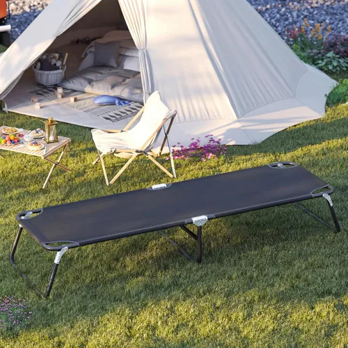 Vista 2 de GYMAX Catre de camping plegable, portátil, ultraligero y compacto, para adultos con tela Oxford, para viajes al aire libre, mochileros, senderismo