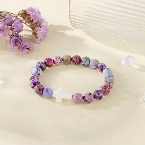 Vista 6 de Pulsera cruz JoycuFF para mujer, regalos de fe cristiana para mujer, joyería católica religiosa de Pascua, joyería cristiana, pulseras con cuentas