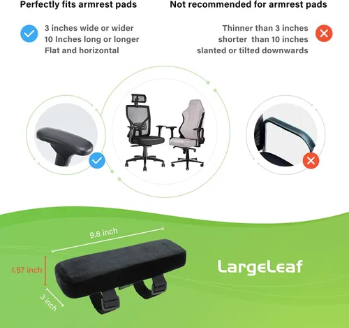 Vista 3 de LargeLeaf Silla con almohadillas de espuma viscoelástica para reposabrazos de 2 piezas Cubierta transpirable de apoyo firme