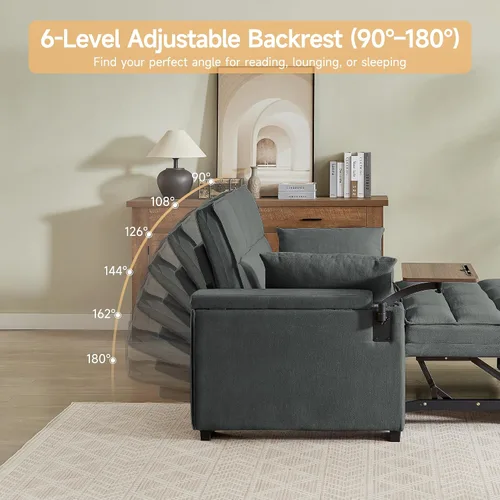 Vista 8 de Auvsoce - Sofá cama biplaza de 65 pulgadas, sofá convertible para sala de estar, sofá para RV con respaldo ajustable, chaise longue, mesa lateral