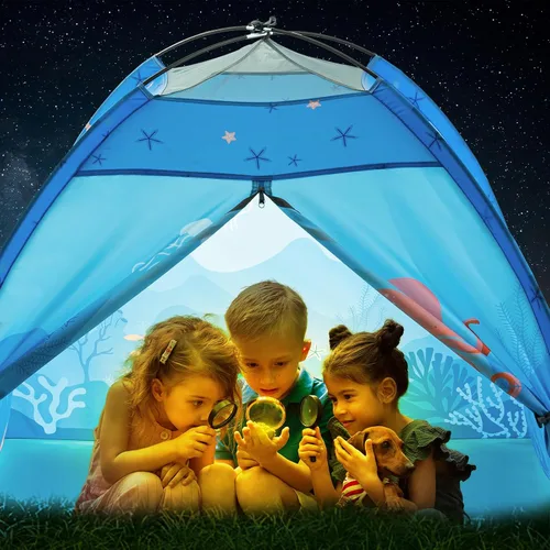 Vista 9 de Tienda de juegos submarina para niños, tienda de campaña plegable desplegable para interiores y exteriores, fiesta submarina, tienda de juguetes Azul