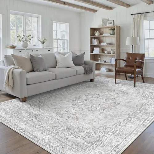 Vista 108 de PureCozy Alfombra de área beige de 2 x 3 pulgadas, lavable, vintage, pequeña, para entrada, cocina, suave, retro, floral, de pelo bajo, tapete