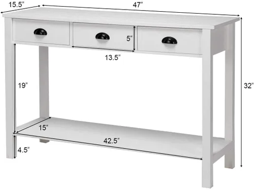 Vista 3 de WATERJOY Mesa de sofá consola de 47 pulgadas con 3 cajones de almacenamiento y 1 estante, color blanco