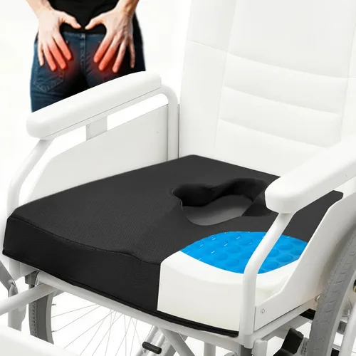 Vista 10 de Cojín de asiento de silla de ruedas de gel, cojines para dolor de cama para glúteos, almohada de espuma viscoelástica para hemorroides para sillas