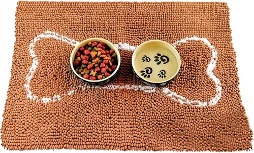 Vista 13 de Soggy Doggy Slopmat – Beige/Red Bone – 18 x 24 pulgadas – Tapete de puerta absorbente de agua para patas fangosas y cuencos de comida/agua – Felpudo