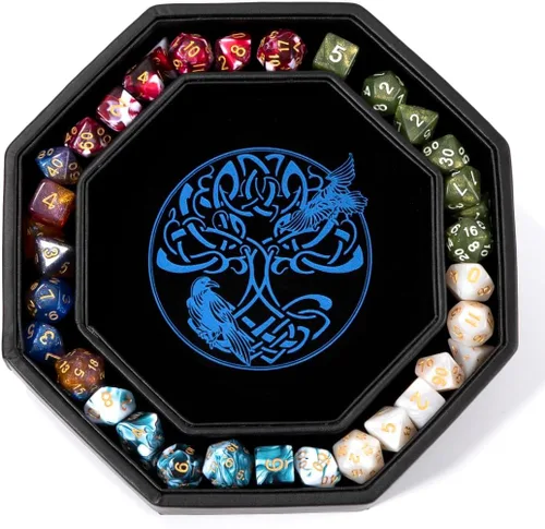 Vista 3 de DND Bandeja de dados – Bandeja de 9 pulgadas de calidad prémium Dungeons and Dragons – Exquisitamente detallado diseño de árbol del mundo azul