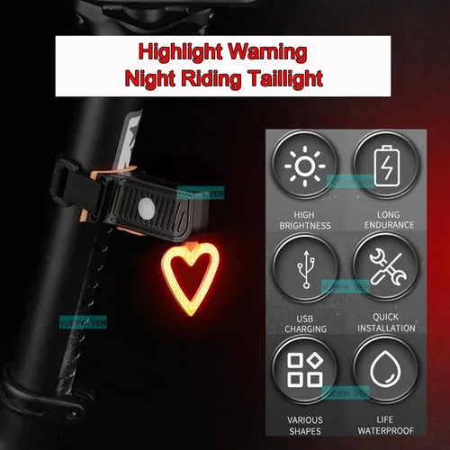Vista 6 de Luz trasera LED recargable para bicicleta, luz trasera para montar de noche, ciclismo, parte trasera brillante, accesorios de bicicleta de montaña