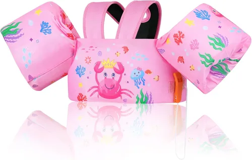 Vista 8 de Moko Banda de natación para niños de 20-30-50 libras, bonito chaleco de natación de dibujos animados para niños pequeños, flotadores de piscina