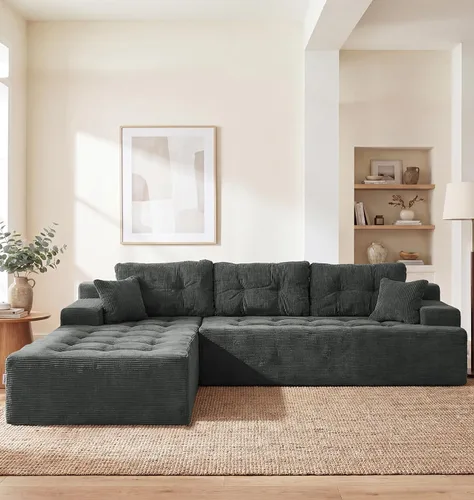 Vista 61 de Hobestluk - Sofá modular sin hueso, sofá seccional en forma de L 96" Right Facing Chaise Black,Memory Foam,Removable Cover,Non-slip Bottom,No