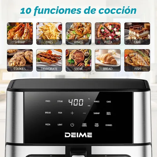 Vista 2 de Freidora de aire DEIME 10.2 QT sin aceite de 1700W de gran capacidad con horno freidoras de aire cocina saludable con 10 ajustes preestablecidos