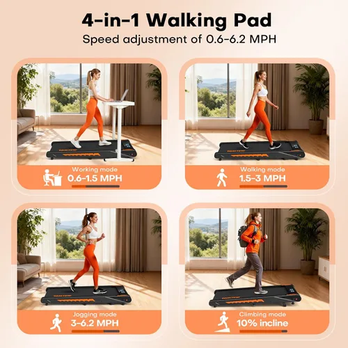 Vista 3 de Walking Pad Treadmill with Speaker, 4-in-1 6.2MPH Treadmills for Home with App Compatible, Walking Pad with 10% Incline, LED Display, 2.75HP