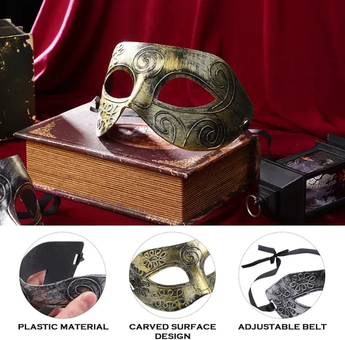 Vista 9 de PRETYZOOM 2 máscaras de máscaras para hombres y mujeres, máscara de guerrero griego romano, máscara veneciana para parejas, máscara de media máscara