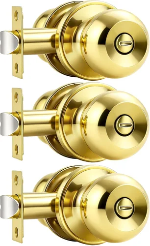 Vista 30 de Probrico Perillas de puerta interior de acero inoxidable, cerraduras de puerta sin llave para dormitorio, baño, bronce antiguo, 1 paquete