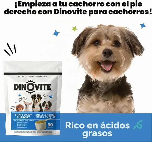 Vista 6 de Dinovite Probiótico 3 en 1 para cachorros, piel y pelaje, salud digestiva y alivio articular, complementos alimenticios para perros, aceite