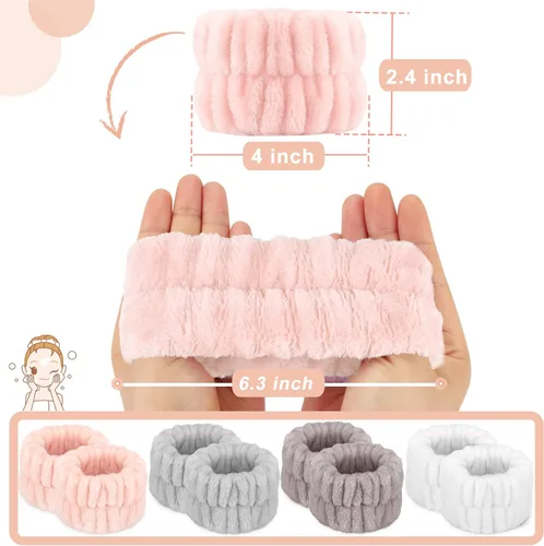 Vista 2 de Crosize 8 piezas de bandas de muñeca de microfibra para spa para lavado facial de mujeres, bandas de muñeca absorbentes para lavado facial