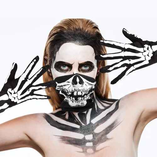 Vista 6 de Tatuo - Guantes largos de esqueleto blanco y máscara facial de calavera medio fantasma huesos Disfraces de cosplay para fiesta de disfraces de baile