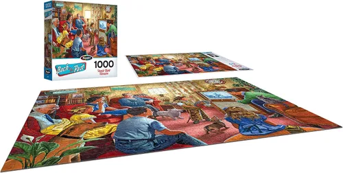 Vista 3 de RoseArt - Regreso al pasado - Televisión nocturna familiar - Rompecabezas de 1000 piezas para adultos