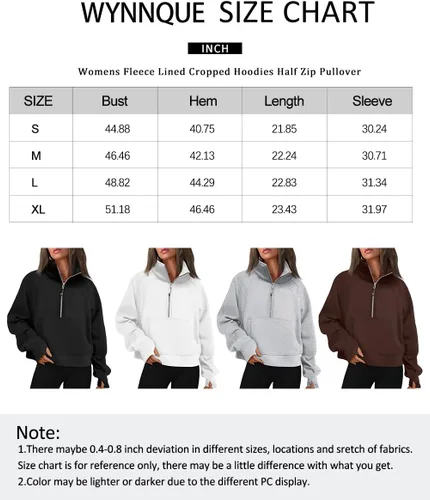 Vista 6 de WYNNQUE Womens Half Zip Cropped Pullover Sweatshirts Fleece Quarter Zipper Hoodies Winter Clothes Sweaters Thumb Hole