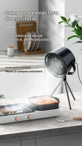 Vista 3 de Campana extractora portátil, mini absorbente de humo de escritorio, ventilador extractor USB de 3 velocidades para olla caliente, barbacoa